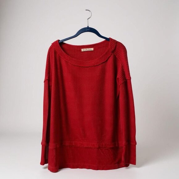 We The Free Red Thermal Waffle Long Sleeve Womens Top Size S - Picture 2 of 8
